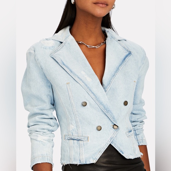 Retrofete Jackets & Blazers - Retrofete Vivienne Double Breasted Light Wash Denim Jean Jacket Size Large